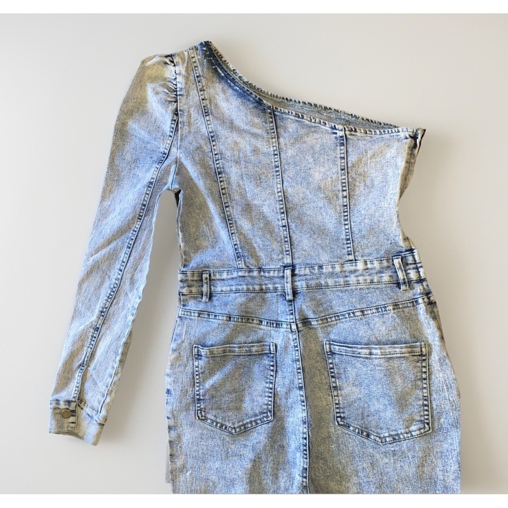 Emprada One Shoulder Denim Jumpsuit Women's Medium Light Wash Stretch Y2K - Picture 8 of 11